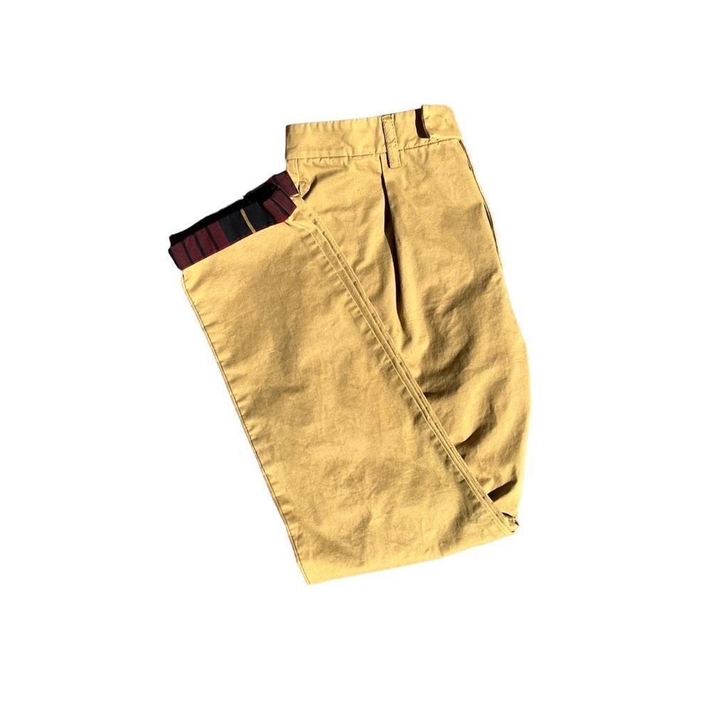 ALEXANDER MCQUEEN Men’s Khaki Single Clasp Pant With Plaid Rolled Hem Size IT46